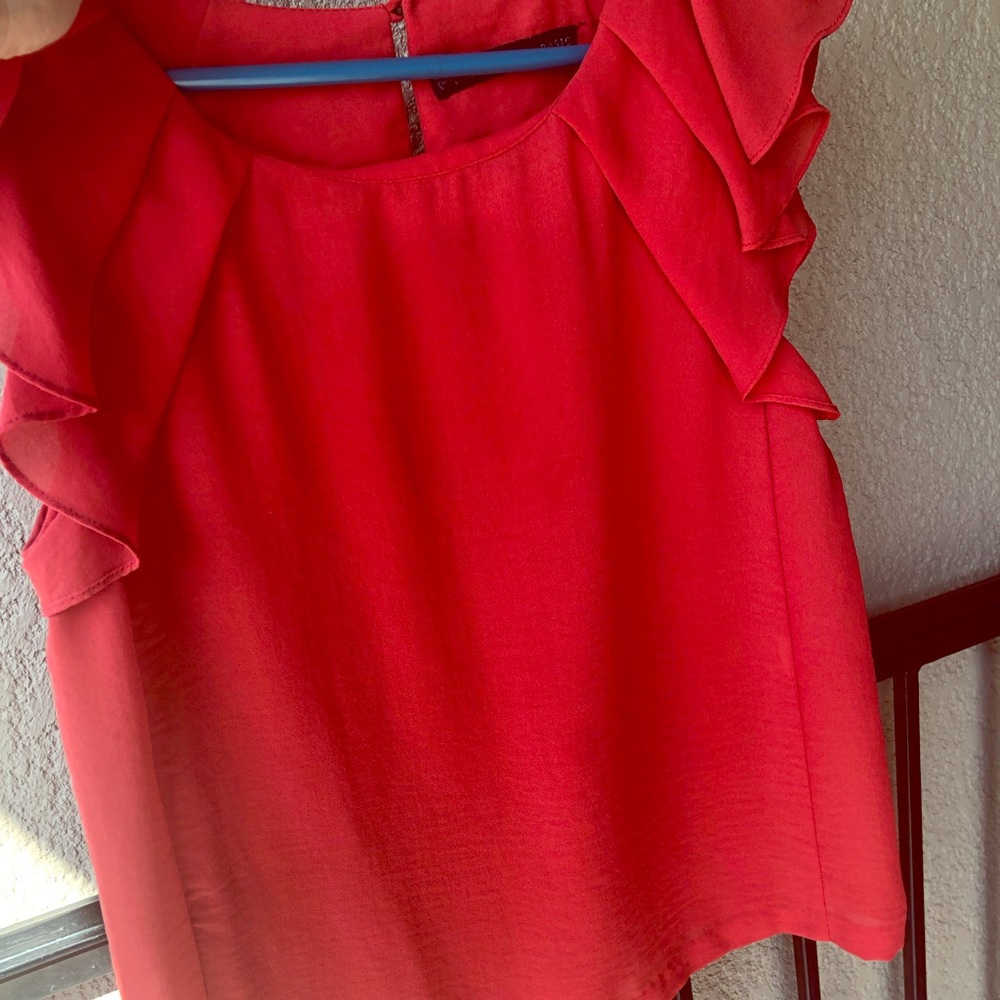 Zara bright red orange shirtsleeve shirt fluttery